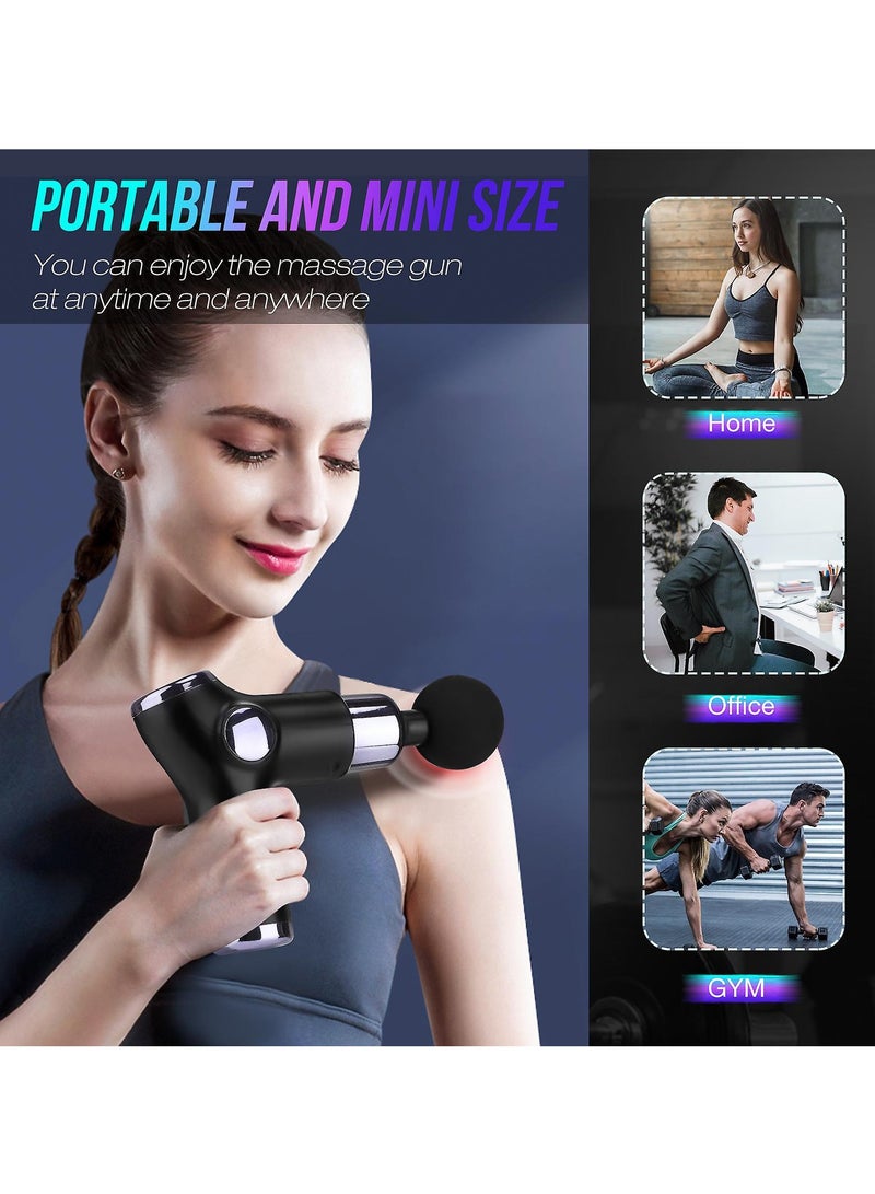 Mini Massage Gun Deep Tissue, Portable 6 Speeds Percussion Muscle Massager with 4 Massage Heads 1800mAh Battery & Type-C Charging, 35dB Super Quiet Massage Gun for Muscle Pain Relief