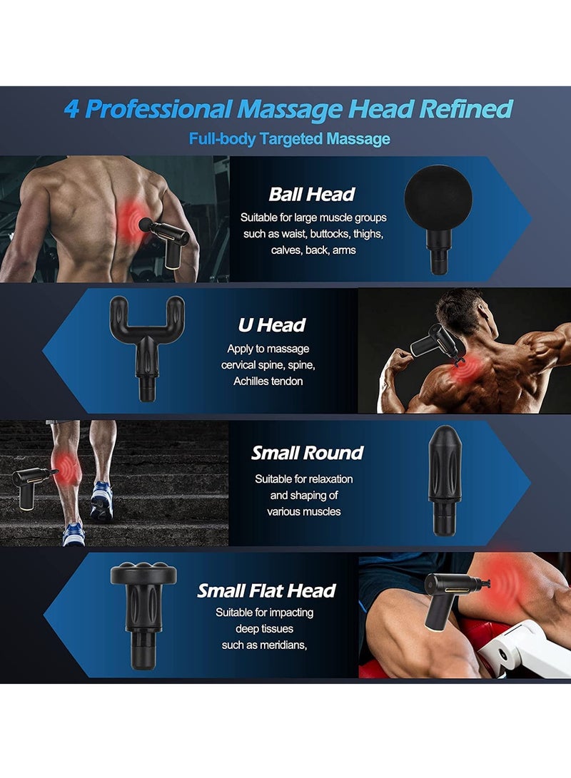 Mini Massage Gun Deep Tissue, Portable 6 Speeds Percussion Muscle Massager with 4 Massage Heads 1800mAh Battery & Type-C Charging, 35dB Super Quiet Massage Gun for Muscle Pain Relief