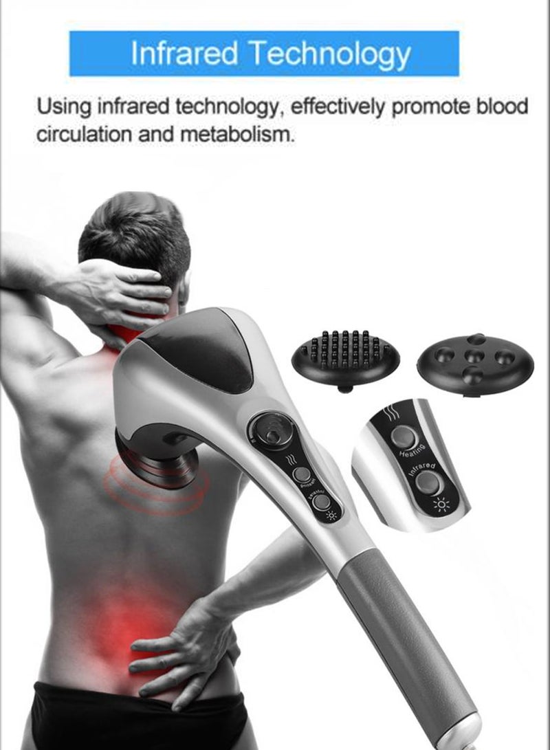 Electric Portable Double Head Massager Full Body Handheld Dual Heating Vibration Infrared Deep Tissue Massage Percussion For Neck Shoulder Back Arms Leg Foot Calf Muscle Relax Hand Tension Pain Relief