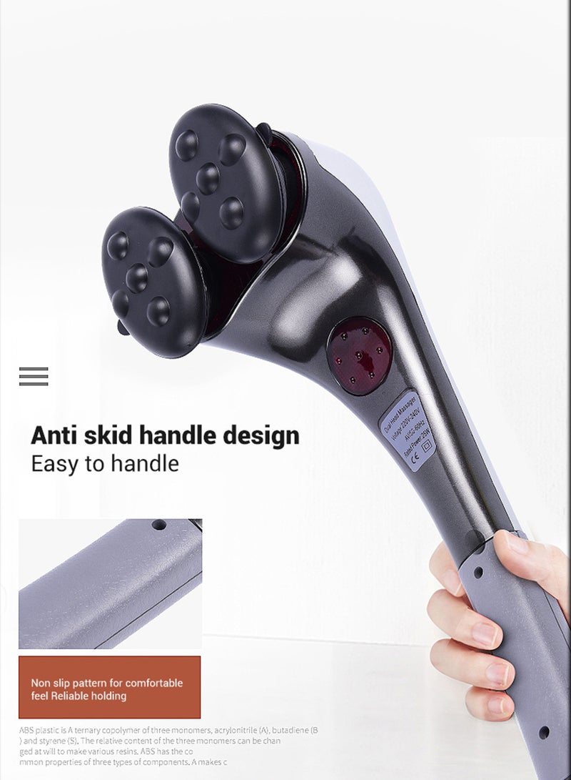 Electric Portable Double Head Massager Full Body Handheld Dual Heating Vibration Infrared Deep Tissue Massage Percussion For Neck Shoulder Back Arms Leg Foot Calf Muscle Relax Hand Tension Pain Relief