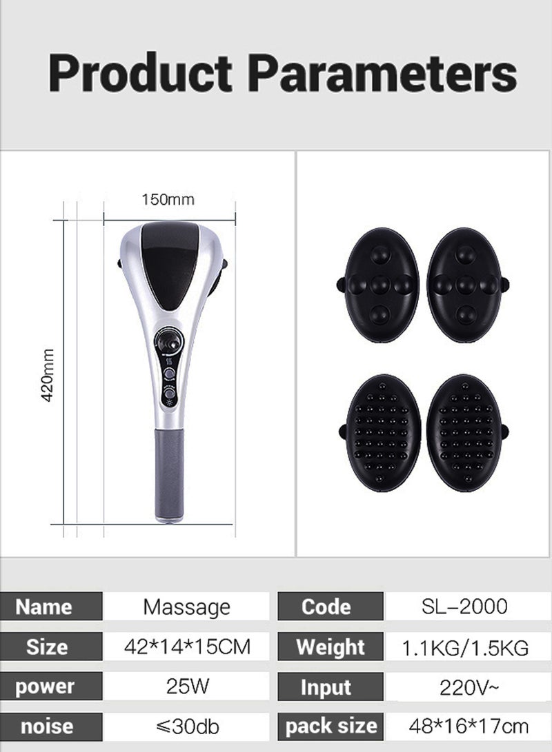 Electric Portable Double Head Massager Full Body Handheld Dual Heating Vibration Infrared Deep Tissue Massage Percussion For Neck Shoulder Back Arms Leg Foot Calf Muscle Relax Hand Tension Pain Relief