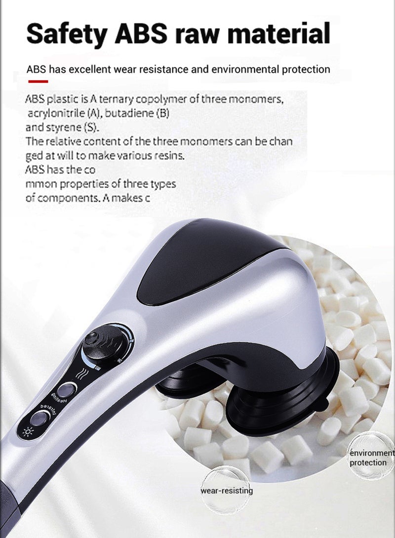 Electric Portable Double Head Massager Full Body Handheld Dual Heating Vibration Infrared Deep Tissue Massage Percussion For Neck Shoulder Back Arms Leg Foot Calf Muscle Relax Hand Tension Pain Relief