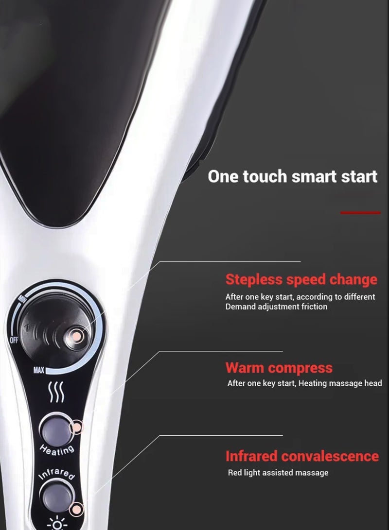 Electric Portable Double Head Massager Full Body Handheld Dual Heating Vibration Infrared Deep Tissue Massage Percussion For Neck Shoulder Back Arms Leg Foot Calf Muscle Relax Hand Tension Pain Relief
