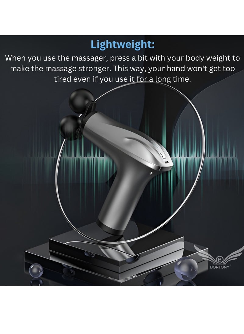 Massager Gun Pro Deep Tissue Therapy Pain Relief Body Massager Tool Double-Headed Electric Vibration Percussion Muscle Quiet Massage Device 6 Speed Portable Handheld Back Massager