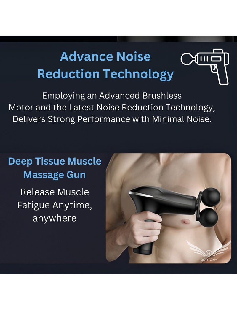 Massager Gun Pro Deep Tissue Therapy Pain Relief Body Massager Tool Double-Headed Electric Vibration Percussion Muscle Quiet Massage Device 6 Speed Portable Handheld Back Massager