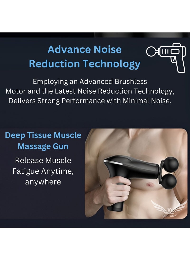 Massager Gun Pro Deep Tissue Therapy Pain Relief Body Massager Tool Double-Headed Electric Vibration Percussion Muscle Quiet Massage Device 6 Speed Portable Handheld Back Massager