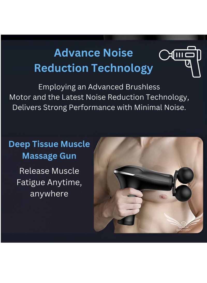 Massager Gun Pro Deep Tissue Therapy Pain Relief Body Massager Tool Double-Headed Electric Vibration Percussion Muscle Quiet Massage Device 6 Speed Portable Handheld Back Massager