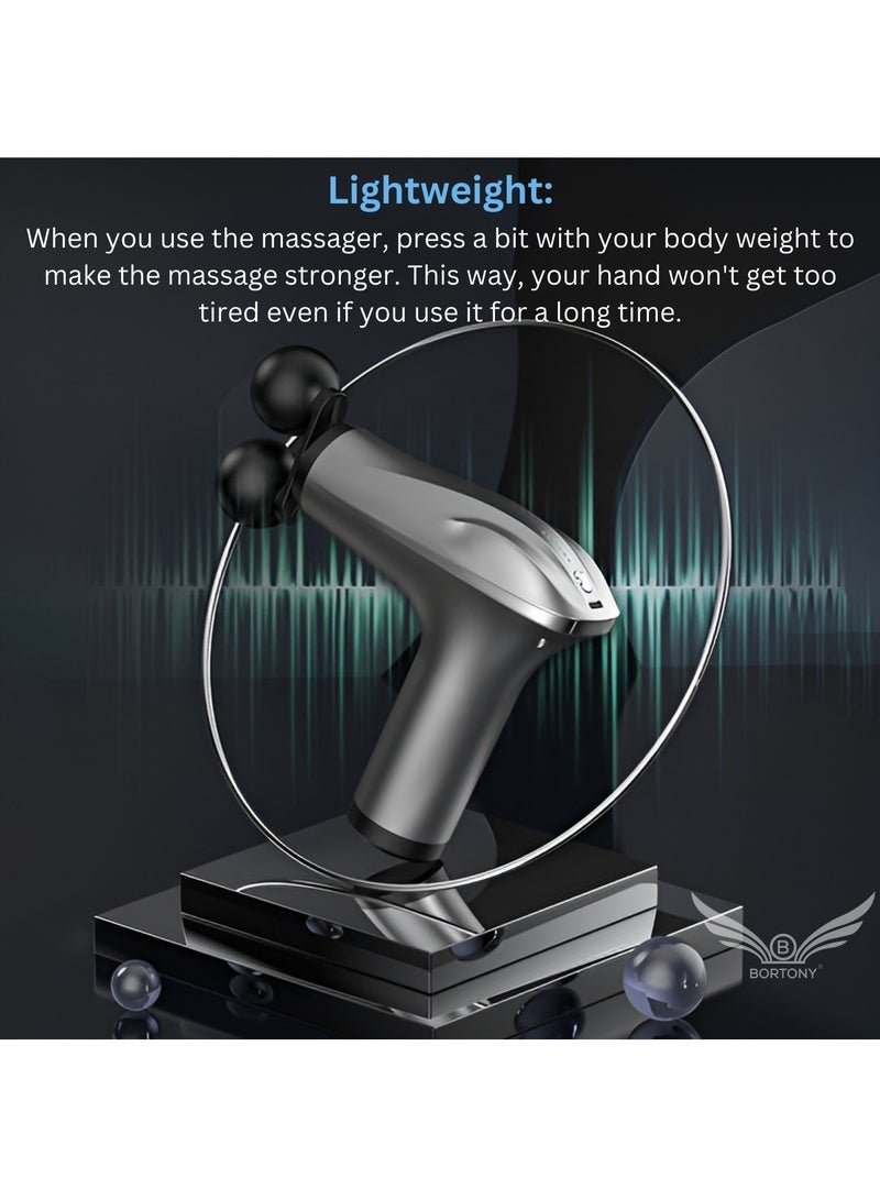 Massager Gun Pro Deep Tissue Therapy Pain Relief Body Massager Tool Double-Headed Electric Vibration Percussion Muscle Quiet Massage Device 6 Speed Portable Handheld Back Massager