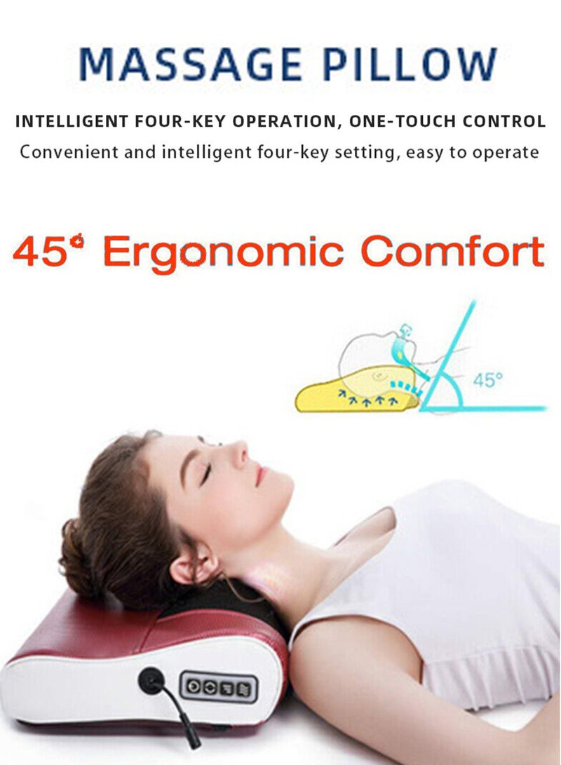 8 Roller Neck And Shoulder Massage Electric Pillow Massager Machine Back Cervical Relaxation Cushion Warm Heating Kneading Deep Tissue Therapy Body Spine Calf Thigh Leg Foot Muscle Pain Relief Shiatsu