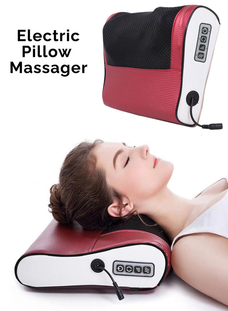 8 Roller Neck And Shoulder Massage Electric Pillow Massager Machine Back Cervical Relaxation Cushion Warm Heating Kneading Deep Tissue Therapy Body Spine Calf Thigh Leg Foot Muscle Pain Relief Shiatsu