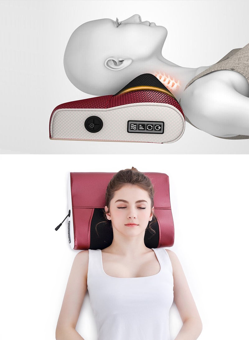 8 Roller Neck And Shoulder Massage Electric Pillow Massager Machine Back Cervical Relaxation Cushion Warm Heating Kneading Deep Tissue Therapy Body Spine Calf Thigh Leg Foot Muscle Pain Relief Shiatsu