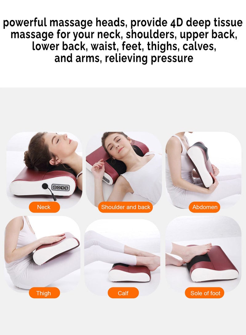 8 Roller Neck And Shoulder Massage Electric Pillow Massager Machine Back Cervical Relaxation Cushion Warm Heating Kneading Deep Tissue Therapy Body Spine Calf Thigh Leg Foot Muscle Pain Relief Shiatsu