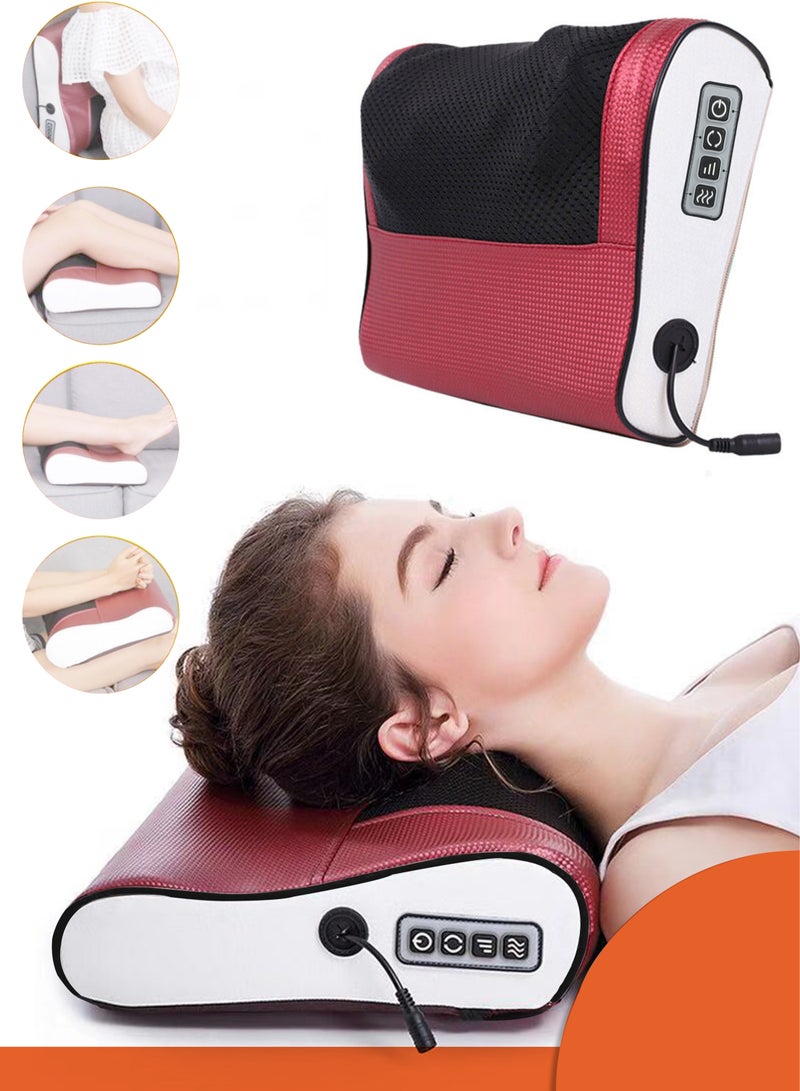 Heated Massage Pillow for Neck, Shoulder, and Body Relief with Two-Way Kneading and 8 Heads