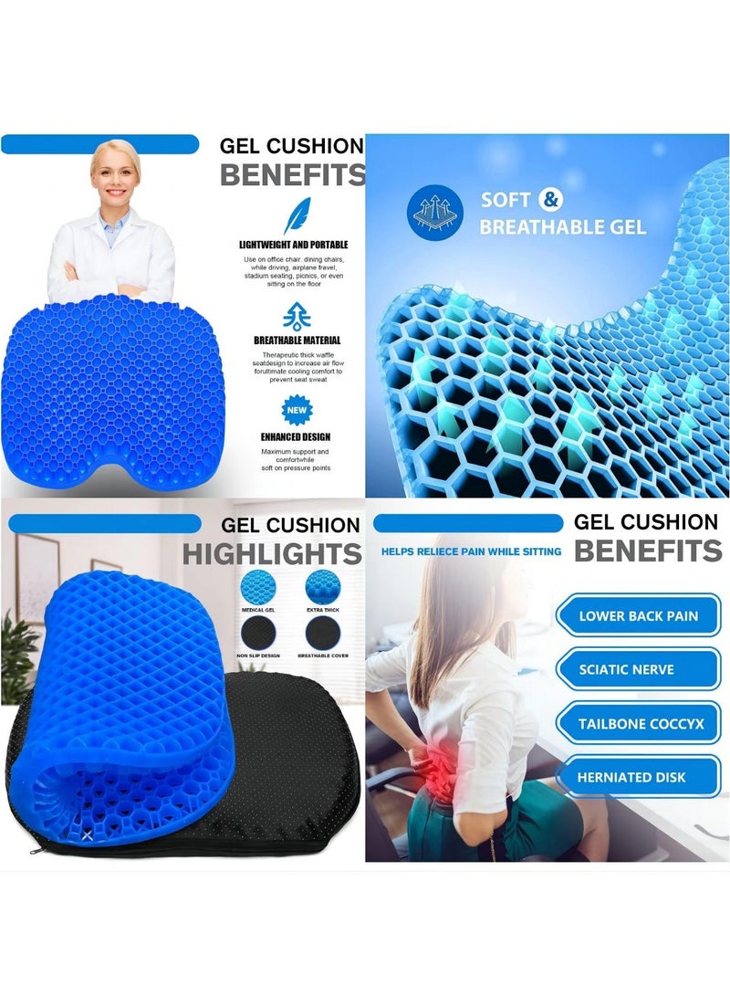 Gel Seat Cushion, U-shaped Breathable Honeycomb Design Gel Seat Cushion, Memory Cushion for Tailbone Pain Pressure Relief, for Long Sitting, Sciatica, Tailbone Pain Relief, Office Wheelchair Cushion