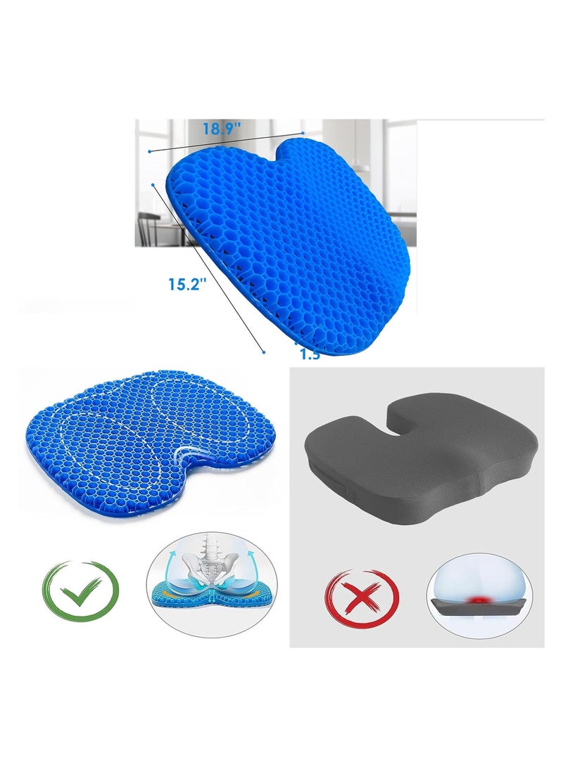 Gel Seat Cushion, U-shaped Breathable Honeycomb Design Gel Seat Cushion, Memory Cushion for Tailbone Pain Pressure Relief, for Long Sitting, Sciatica, Tailbone Pain Relief, Office Wheelchair Cushion