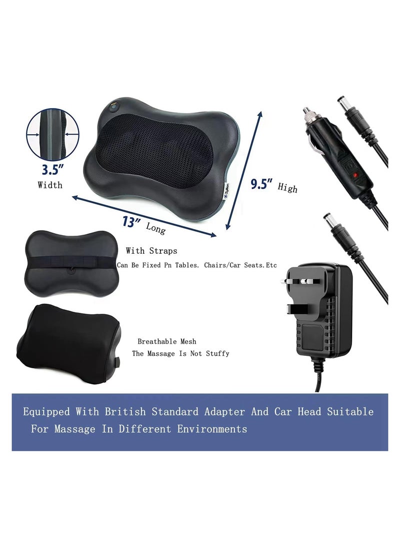 Back And Neck Thermal Massager - 3D Deep Tissue Acupressure Massage Pillow Electric Massage Pillow For Back Shoulders Legs Feet Body Muscle Pain Relief Use At Home Car Office