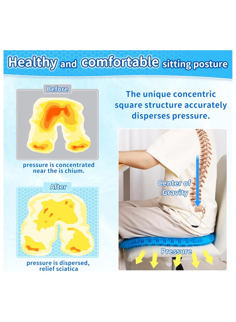 Gel Seat Cushion, U-shaped Breathable Honeycomb Design Gel Seat Cushion, Memory Cushion for Tailbone Pain Pressure Relief, for Long Sitting, Sciatica, Tailbone Pain Relief, Office Wheelchair Cushion