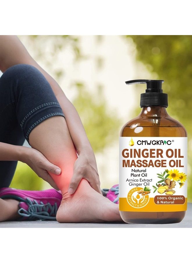 Ginger Oil, Ginger Massage Oil for Lymphatic Drainage, Arnica Oil, 100% Natural Massage Oil with Grape Seed Oil, Arnica Extract, Vitamin E Oil and Ginger Oil-Warming and Relaxing