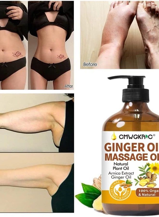 Ginger Oil, Ginger Massage Oil for Lymphatic Drainage, Arnica Oil, 100% Natural Massage Oil with Grape Seed Oil, Arnica Extract, Vitamin E Oil and Ginger Oil-Warming and Relaxing