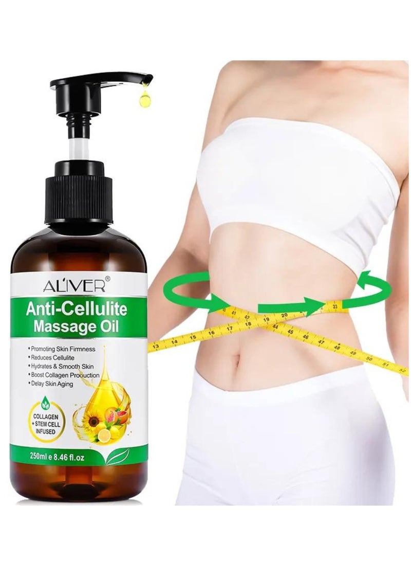 250ml Anti Cellulite Massage Oil with Massage Roller Ball Natural Collagen Body Oil Toning Moisturizing for Body Skin Tightening Cellulite Lotion Massage Oil Massage Therapy Roller