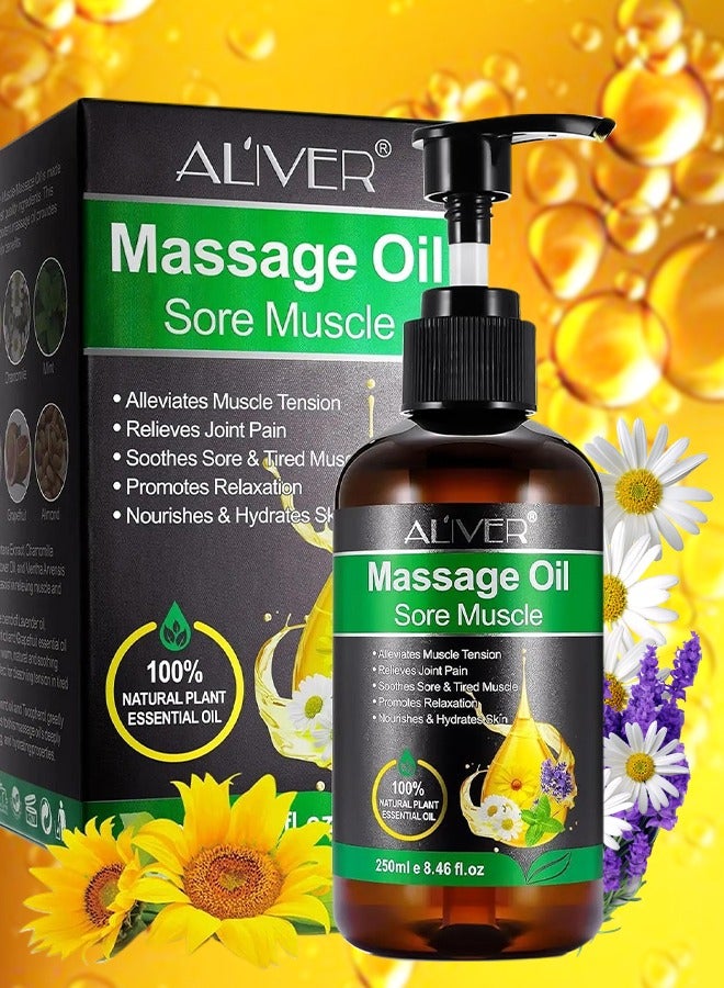 250ml Sore Muscle Massage Oil Natural Oil with Arnica Lavender Peppermint & Almond Relaxing Eases Muscle Soreness Stiffness Moisturizes Skin Essential Oils