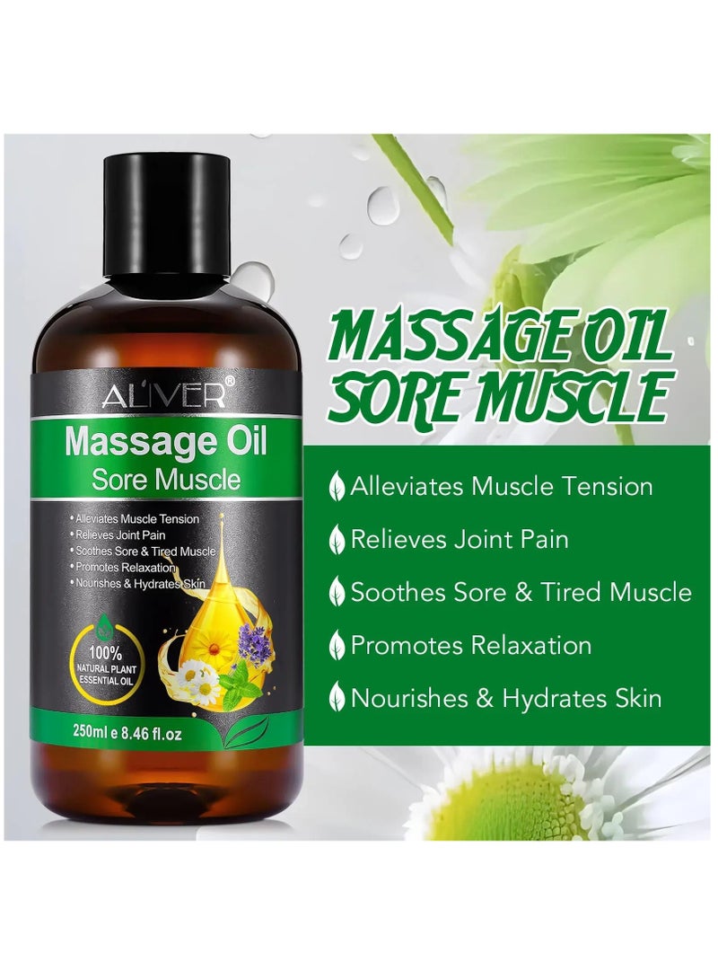 250ml Sore Muscle Massage Oil Natural Oil with Arnica Lavender Peppermint & Almond Relaxing Eases Muscle Soreness Stiffness Moisturizes Skin Essential Oils