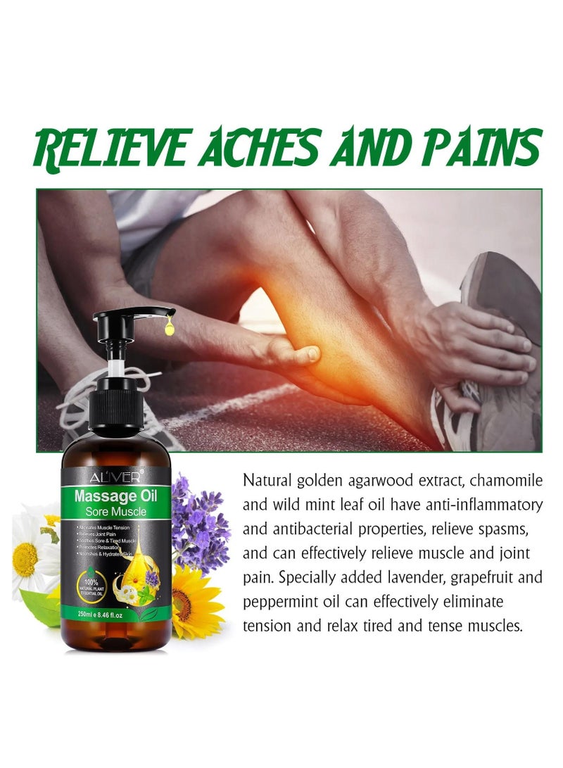 250ml Sore Muscle Massage Oil Natural Oil with Arnica Lavender Peppermint & Almond Relaxing Eases Muscle Soreness Stiffness Moisturizes Skin Essential Oils