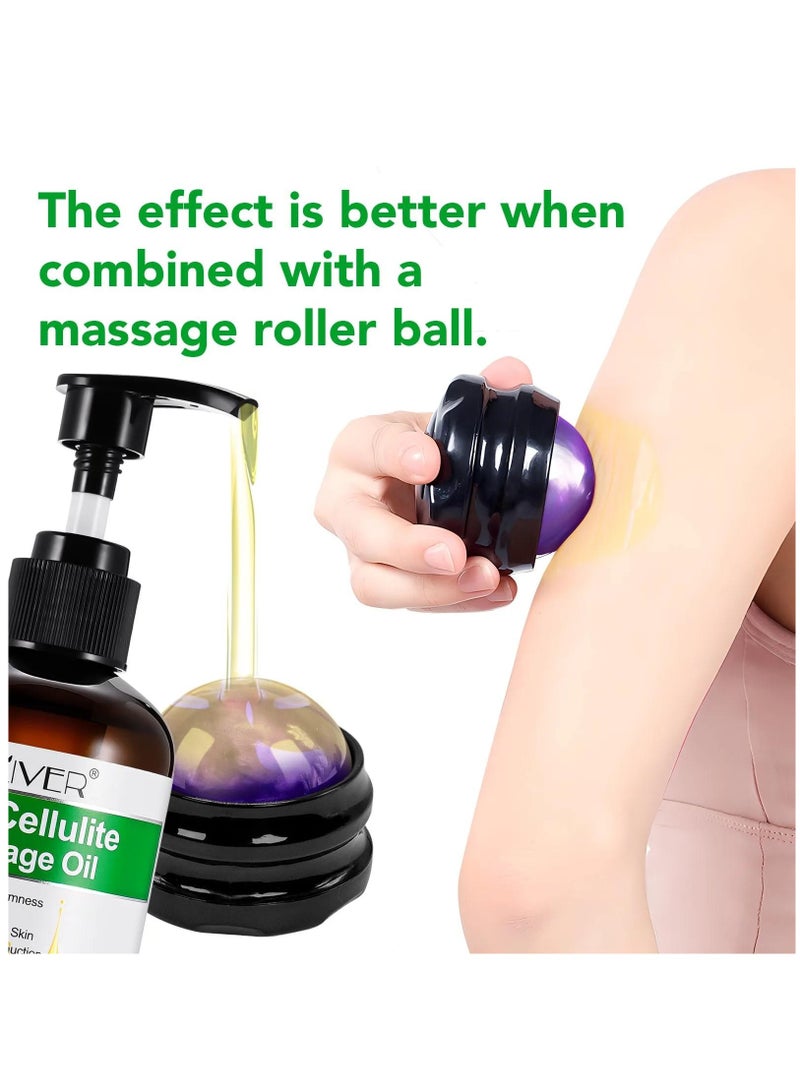 250ml Anti Cellulite Massage Oil with Massage Roller Ball Natural Collagen Body Oil Toning Moisturizing for Body Skin Tightening Cellulite Lotion Massage Oil Massage Therapy Roller