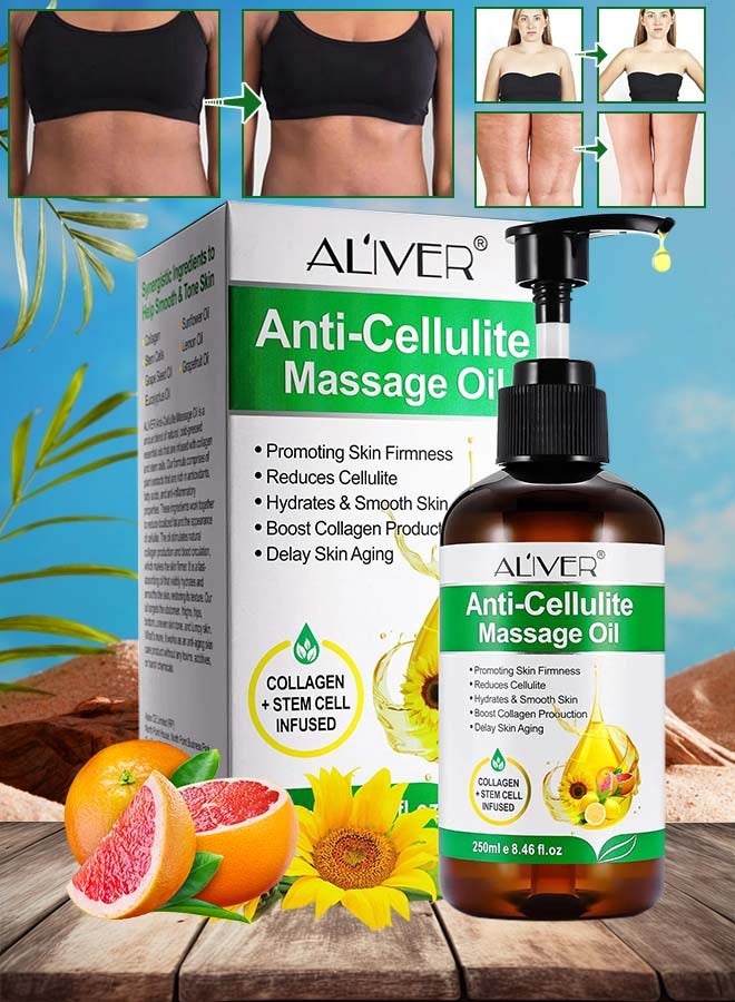 250ml Anti Cellulite Massage Oil for Massage Therapy Collagen and Stem Cell Skin Tightening Cellulite Cream Natural Body Massage Oil Toning Moisturizing for Body Skin Cellulite Lotion Massage Oil