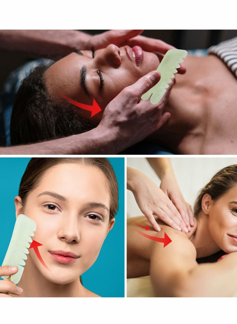 Jade Massage Comb Guasha Comb Guasha Scraping Scalp Comb Jade Gua Sha Scraping Massage Tool Multifunctional Handheld Head and Meridians Massage Tools for Head Caring Relax 2 Pcs