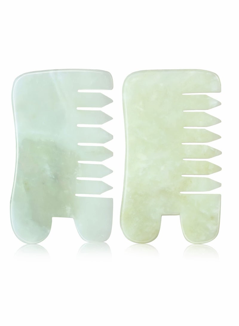 Jade Massage Comb Guasha Comb Guasha Scraping Scalp Comb Jade Gua Sha Scraping Massage Tool Multifunctional Handheld Head and Meridians Massage Tools for Head Caring Relax 2 Pcs
