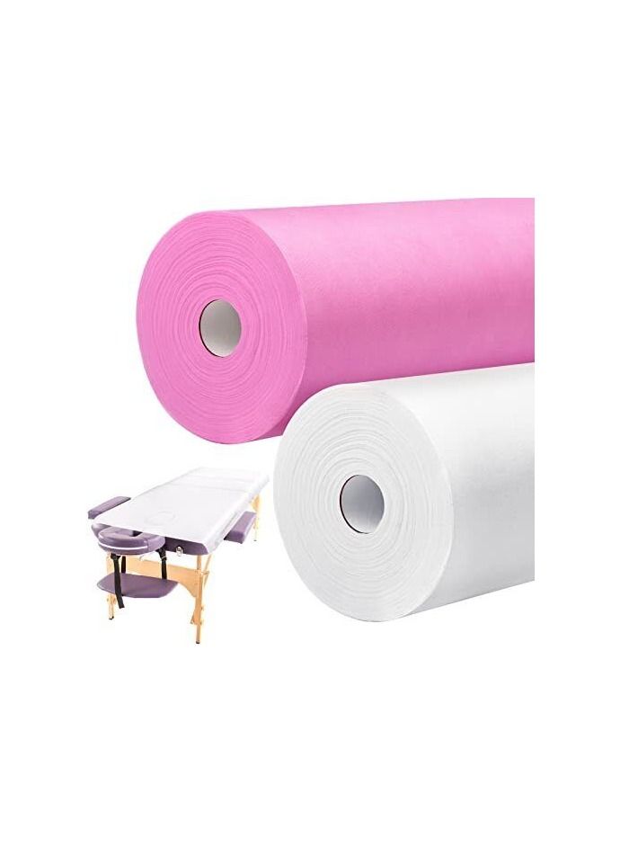 2 Roll Disposable Non Woven Bed Sheets Massage-Clinic-Salon Table Paper-Pink-White 50 PICS PER ROLL