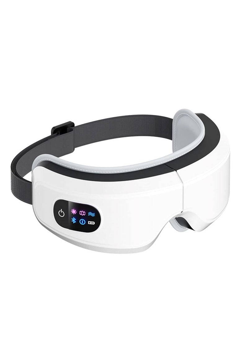 Eye Massager with Heat and Vibration, Hot Compress Eye Mask, Bluetooth Music Rechargeable Eye Protector, for Relax and Reduce Eye Strain Dark Circles Eye Bags Dry Eye Improve (White)