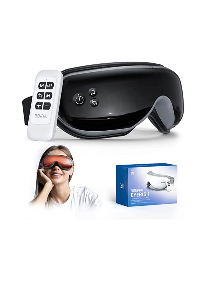 Assager With Heat And Vibration Remote Control Compression Bluetooth Music Temple Eye Massage Mask Rechargeable- Black