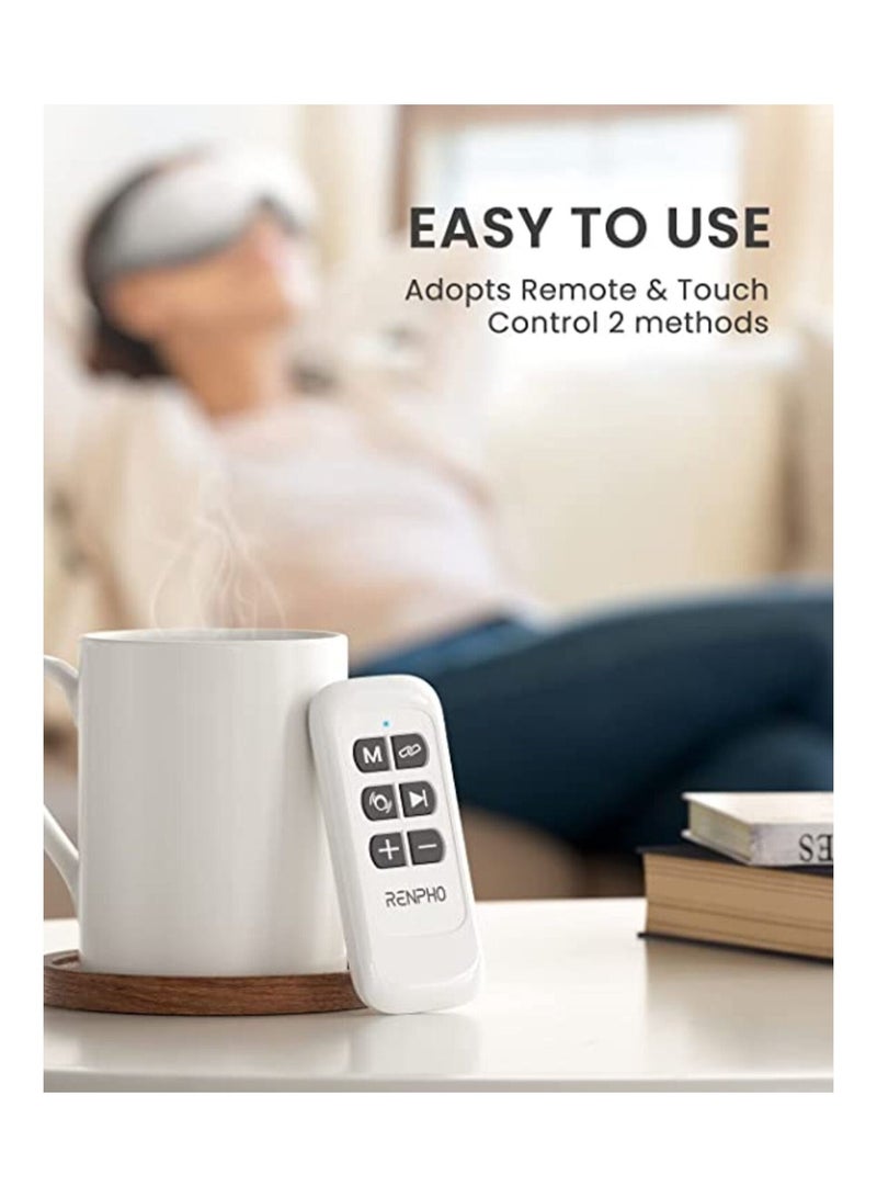 Eye Massager with Heat and Vibration Remote Control  Compression Bluetooth Music Temple Eye Massage Mask Rechargeable- White