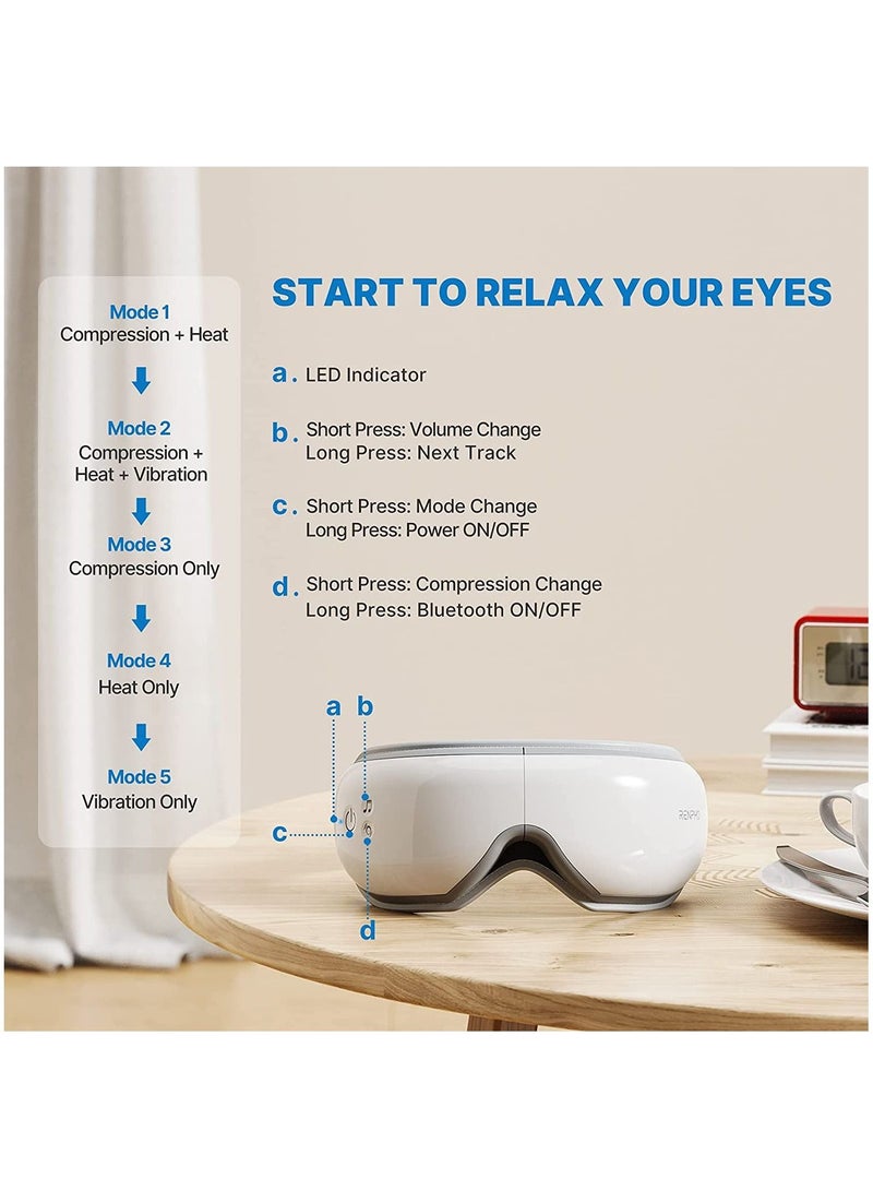 Eye Massager With Heat, Air Compression Bluetooth Music Rechargeable For Relieve Eye Strain Dark Circles Eye Bags Dry Eye Improve Sleep