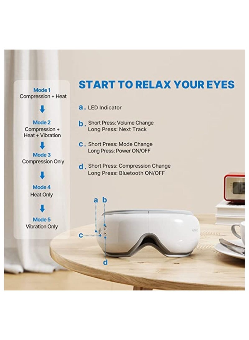 Eye Massager With Heat, Air Compression Bluetooth Music Rechargeable Eye Therapy Massager