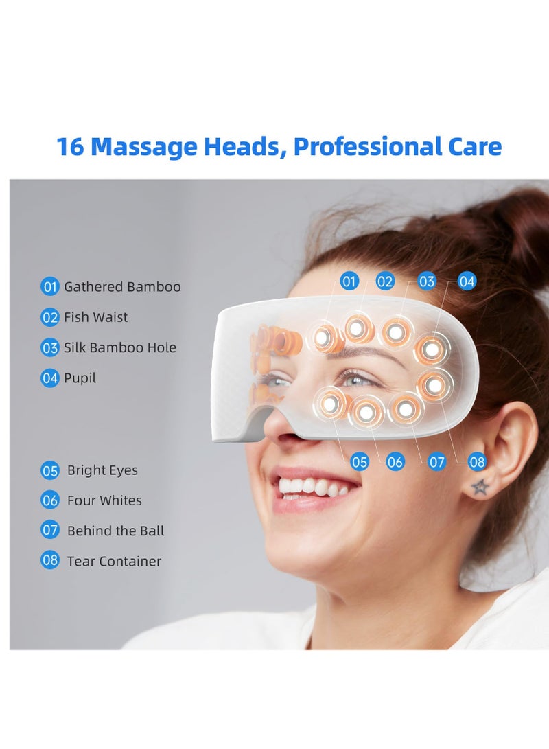 Mist Eye Massager With Heat, Eye Mask Massager For Migraines, Relaxing Eye Strain, Dry Eyes, Dark Circles, And Puffy Eyes, Bluetooth Eye Care Device, Ideal Gift For Women And Men, White