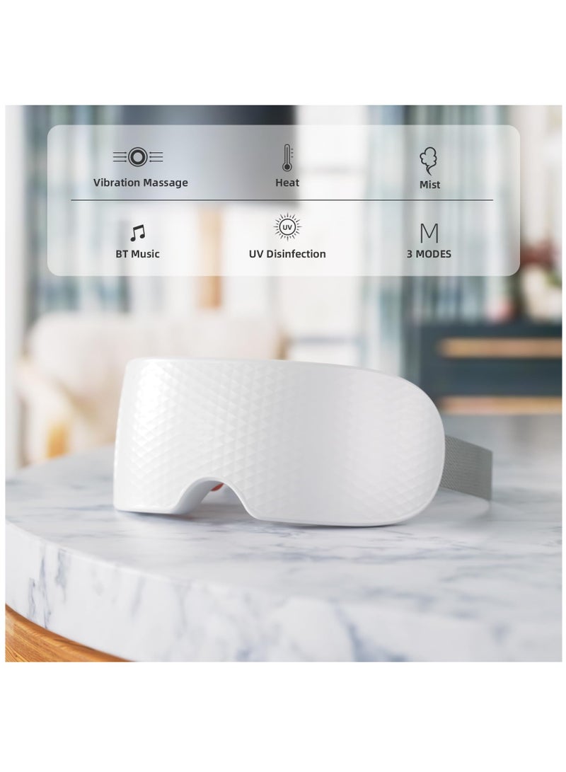 Mist Eye Massager With Heat, Eye Mask Massager For Migraines, Relaxing Eye Strain, Dry Eyes, Dark Circles, And Puffy Eyes, Bluetooth Eye Care Device, Ideal Gift For Women And Men, White
