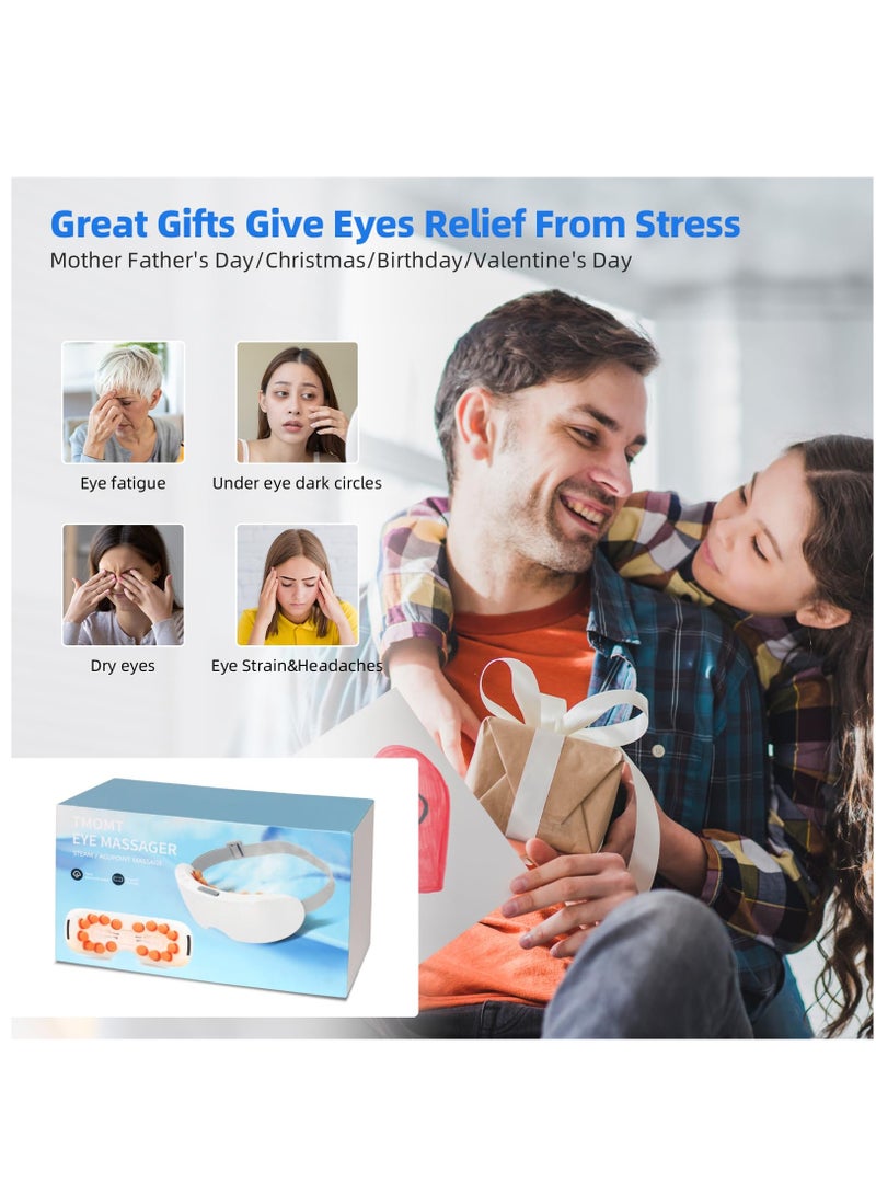 Mist Eye Massager With Heat, Eye Mask Massager For Migraines, Relaxing Eye Strain, Dry Eyes, Dark Circles, And Puffy Eyes, Bluetooth Eye Care Device, Ideal Gift For Women And Men, White