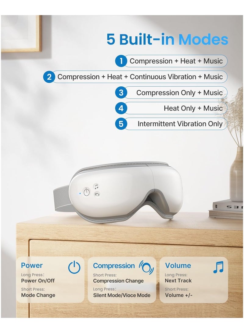 Eyeris 1 Eye Massager With Heat Air Compression Bluetooth Music Rechargeable Eye Therapy Massager White