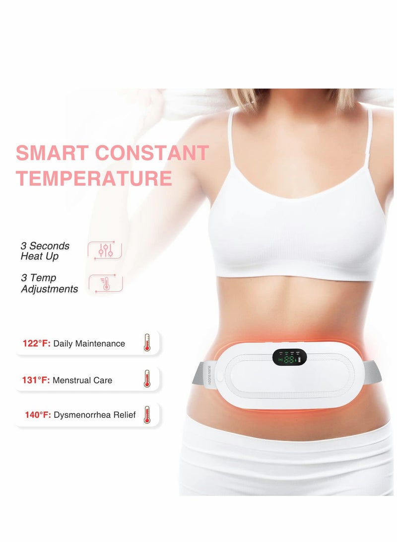 Portable Cordless Heating Pad, Electric Waist Belt Device, Fast Pad with 3 Heat Levels and 4 Massage Modes, Back or Belly for Women Girl(White)