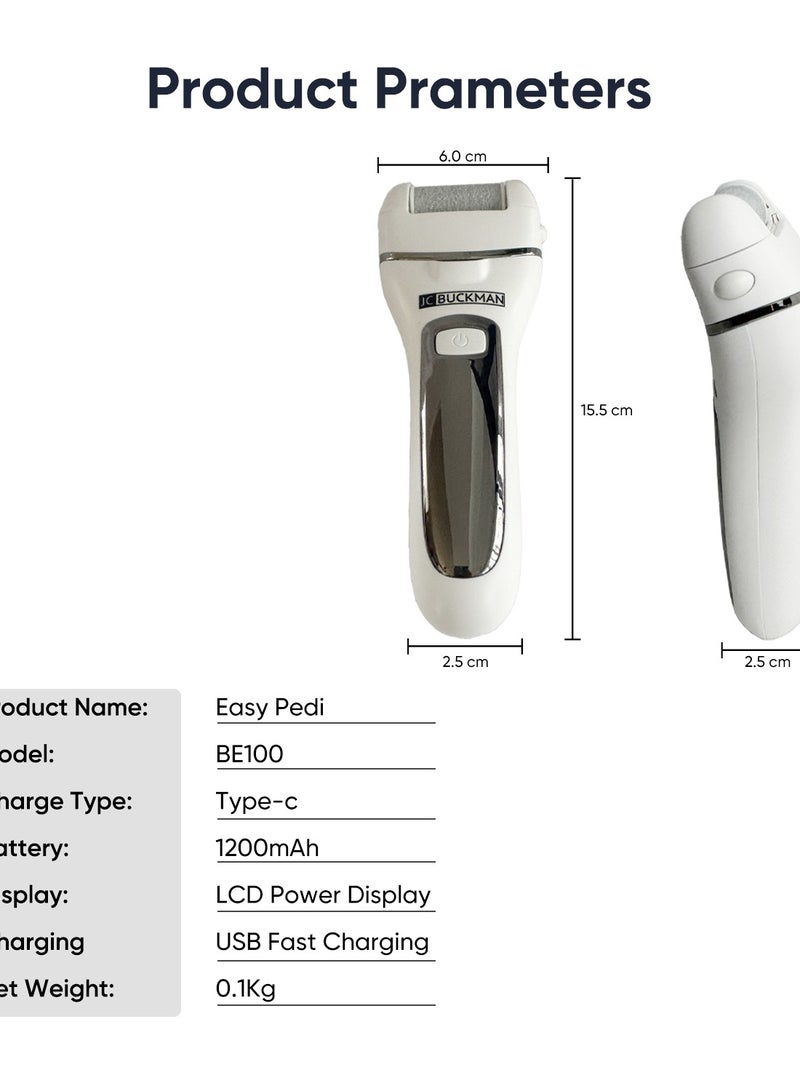 JC BUCKMAN Easy Pedi, Electric Foot Callus Remover Kit , Rechargeable, Portable Electronic Foot File Pedicure Tools