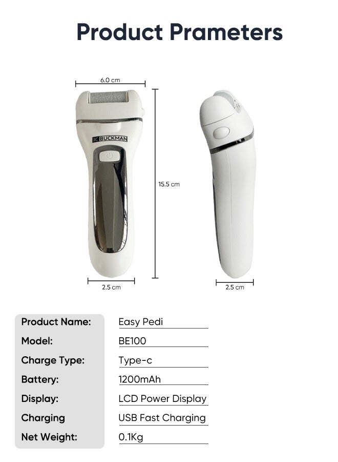 JC BUCKMAN Easy Pedi, Electric Foot Callus Remover Kit , Rechargeable, Portable Electronic Foot File Pedicure Tools