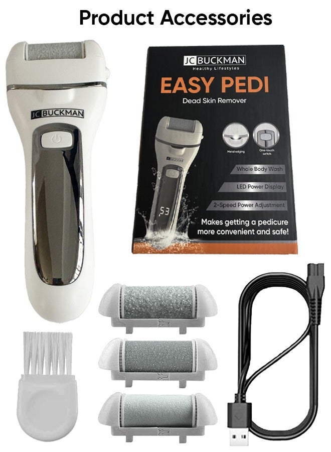 JC BUCKMAN Easy Pedi, Electric Foot Callus Remover Kit , Rechargeable, Portable Electronic Foot File Pedicure Tools