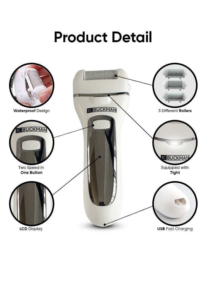 JC BUCKMAN Easy Pedi, Electric Foot Callus Remover Kit , Rechargeable, Portable Electronic Foot File Pedicure Tools