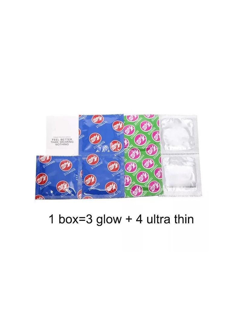 1-Box With 3PCS Glowing and 4PCS Ultrathin Condoms,Men Luminous and Ultra Thin Lubricated Latex Condoms