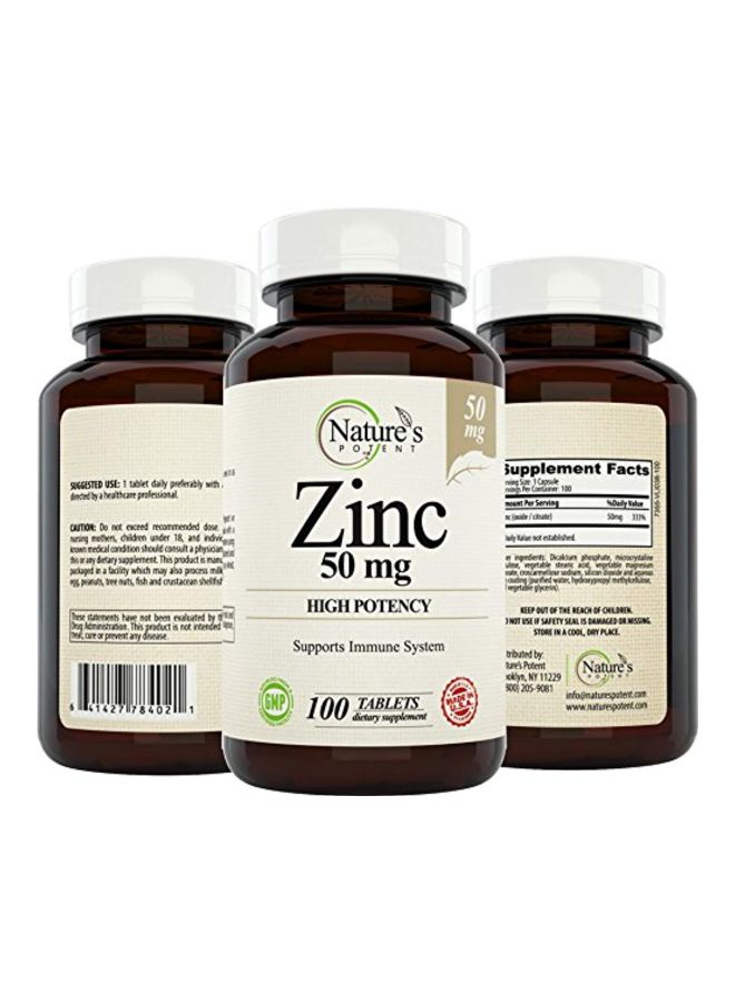 Zinc High Potency Dietary Supplement - 100 Tablets