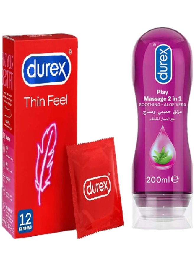 Thin Feel Condoms 12 and Durex 2 In 1 Lubricant Soothing Aloe Vera 200ml