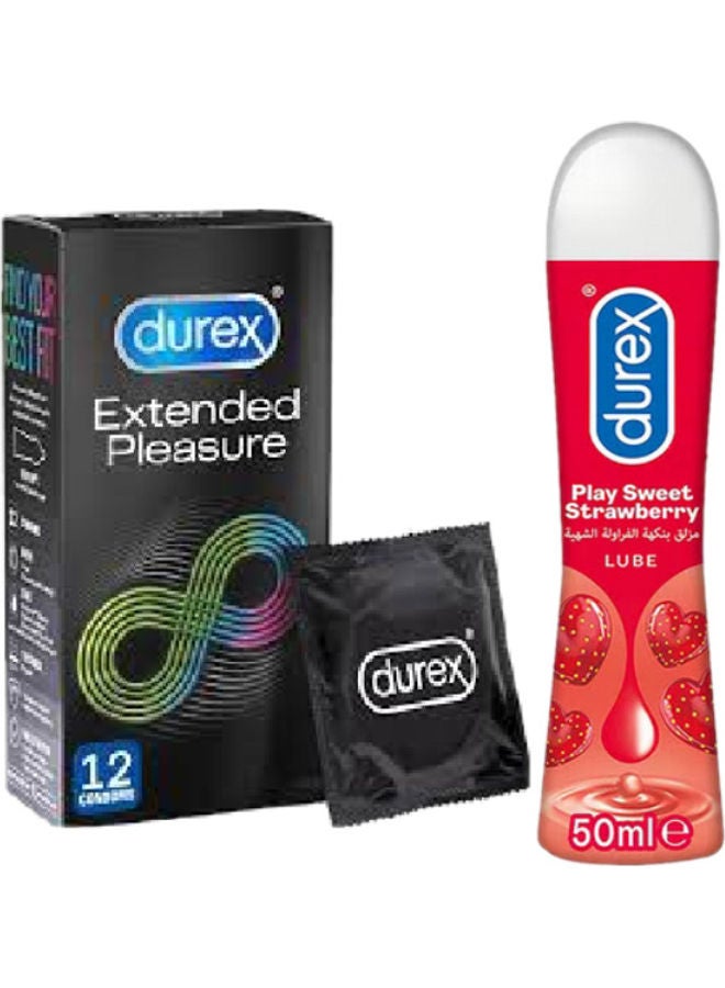 Extended Pleasure Condoms 12 and Durex Sweet Strawberry Lube 50ml